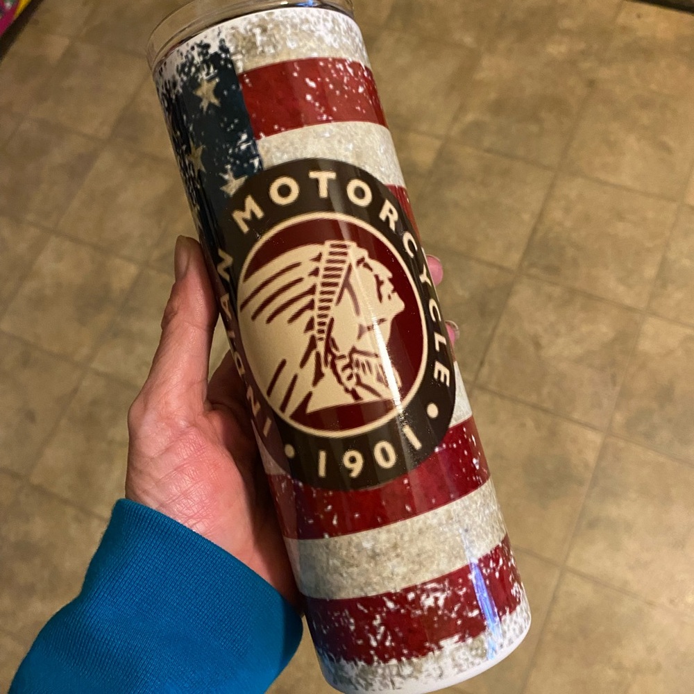 Indian Motorcycle Distressed Flag Sublimated Tumbler
